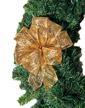 Load image into Gallery viewer, All Occasion Dazzling Gold Shear Bow with Gold Glitter Stripes and Edges, 8-Loops, 6" Wide, 5" Tall, with Two 4" Tails, 1-1/2" Ribbon, Handmade