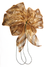 Load image into Gallery viewer, All Occasion Dazzling Gold Shear Bow with Gold Glitter Stripes and Edges, 8-Loops, 6" Wide, 5" Tall, with Two 4" Tails, 1-1/2" Ribbon, Handmade