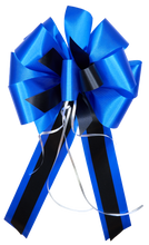 Load image into Gallery viewer, "Back the Blue" - First Responder Support Bow, Blue Ribbon with Narrower Black Styling Ribbon. Curling Ribbon Adds the Accents. 9" Wide, 6" tall with 14" Tails