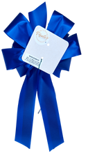 Load image into Gallery viewer, "Back the Blue" - First Responder Support Bow, Blue Ribbon with Narrower Black Styling Ribbon. Curling Ribbon Adds the Accents. 9" Wide, 6" tall with 14" Tails