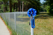 Load image into Gallery viewer, "Back the Blue" - First Responder Support Bow, Blue Ribbon with Narrower Black Styling Ribbon. Curling Ribbon Adds the Accents. 9" Wide, 6" tall with 14" Tails