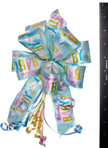 Welcome Baby Bows with Pink, Blue and Yellow Curling Ribbon Accents