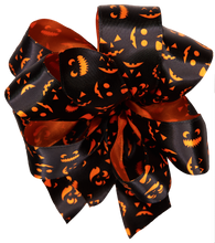Load image into Gallery viewer, Halloween Bow Black Wired Ribbon with Printed Orange Faces