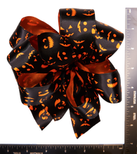 Load image into Gallery viewer, Halloween Bow Black Wired Ribbon with Printed Orange Faces