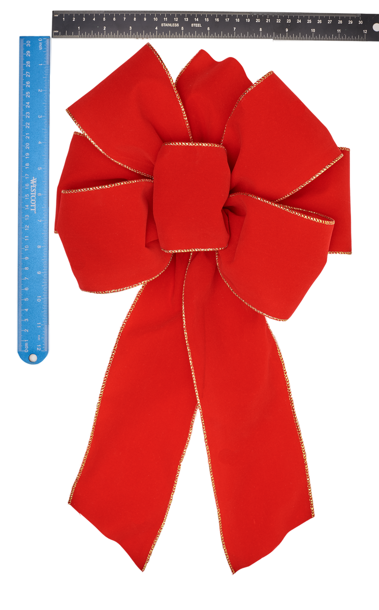 Red Christmas Bow - Plain Edge - 4 Loop - 3 Pack