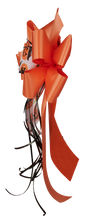 Load image into Gallery viewer, "Fall's Finest Bow" - Halloween Bow, Ribbon with White Pumpkin Ribbon Accent. Curling Ribbon Adds the final touch. 9" Wide, 20" overall tall with 14" Tails.