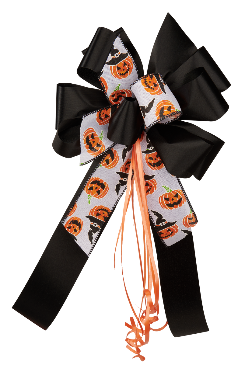 Fall's Finest Bow - Halloween Bow, Ribbon with White Pumpkin