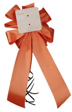 Load image into Gallery viewer, "Fall's Finest Bow" - Halloween Bow, Ribbon with White Pumpkin Ribbon Accent. Curling Ribbon Adds the final touch. 9" Wide, 20" overall tall with 14" Tails.