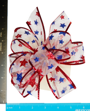 Load image into Gallery viewer, Patriot White Shear Bows with Red & Blue Glitter Stars