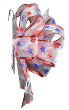 Load image into Gallery viewer, Patriot White Shear Bows with Red & Blue Glitter Stars