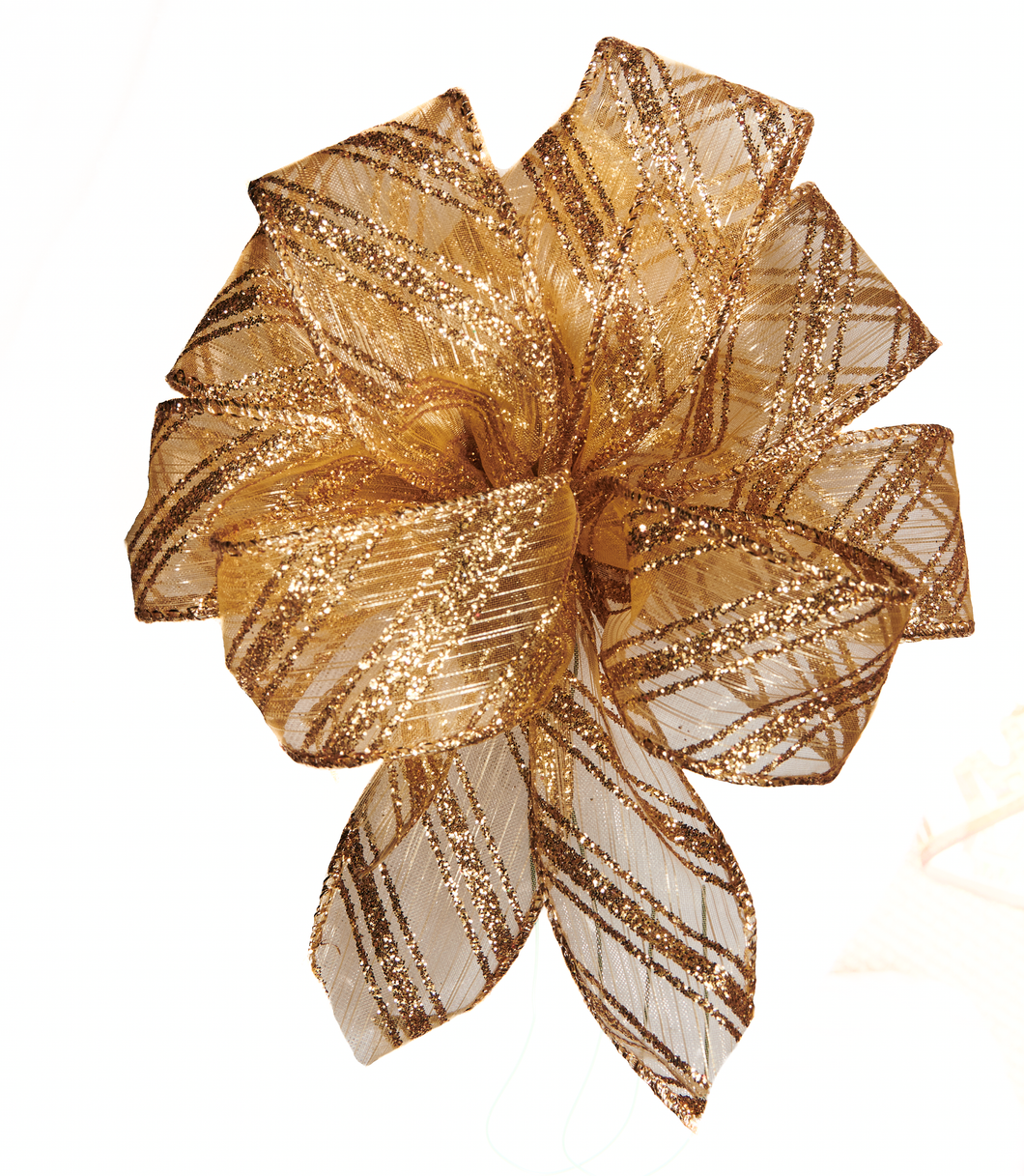 All Occasion Dazzling Gold Shear Bow with Gold Glitter Stripes and Edges, 8-Loops, 6