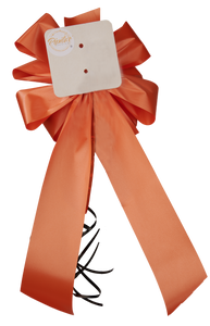 "Fall's Finest Bow" - Halloween Bow, Ribbon with White Pumpkin Ribbon Accent. Curling Ribbon Adds the final touch. 9" Wide, 20" overall tall with 14" Tails.