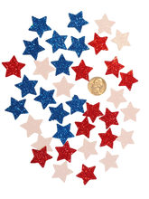 Load image into Gallery viewer, 36-Pack, Patriotic Red, White &amp; Blue Glitter Stars, 7/8 Inch, Cardstock, Glitter 1-Side Only, 12 of Each Color

