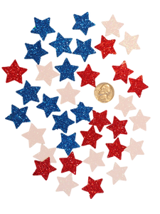 36-Pack, Patriotic Red, White & Blue Glitter Stars, 7/8 Inch, Cardstock, Glitter 1-Side Only, 12 of Each Color